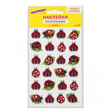 Наклейки зефирные Божьи коровки, многоразовые, с блестками, 10х15 см, ЮНЛАНДИЯ, 661829