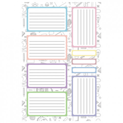 Наклейки бумажные ДЛЯ ТЕТРАДЕЙ, УЧЕБНИКОВ, НАБОР 4 листа А5, 35 шт., HATBER, 094083