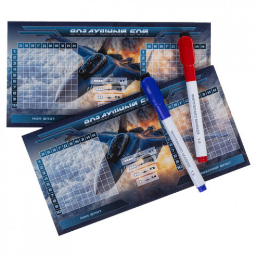 Игра настольная Пиши-Стирай МОРСКОЙ/ТАНКОВЫЙ/ВОЗДУШНЫЙ БОЙ, 2 стираемых маркера, ассорти, Ин