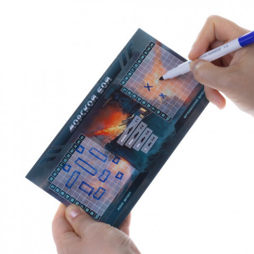 Игра настольная Пиши-Стирай МОРСКОЙ/ТАНКОВЫЙ/ВОЗДУШНЫЙ БОЙ, 2 стираемых маркера, ассорти, Ин