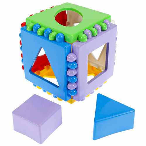 Логический куб Мини пластиковый, ширина 8х8 см, 6 стенок, 6 форм, РЫЖИЙ КОТ, И-3928