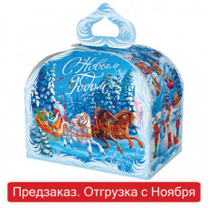 Подарок новогодний СУНДУЧОК Тройка мчится, 1000 г, НАБОР конфет, картонная упаковка, ХЭ2271