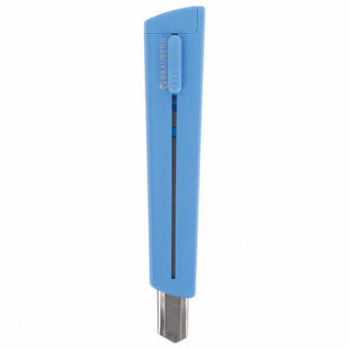 Нож канцелярский 9 мм BRAUBERG Delta, автофиксатор, цвет корпуса голубой, блистер, 237086