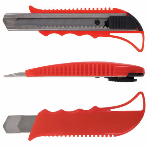 Нож канцелярский 18 мм STAFF Profit, усиленный, металлические направляющие, автофиксатор, ассорти, 237083