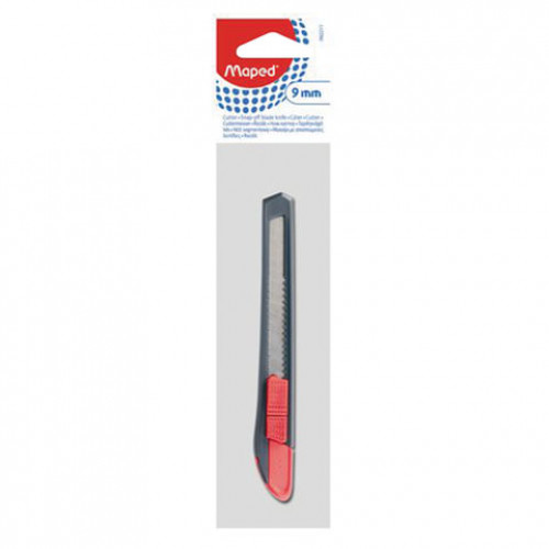 Нож канцелярский 9 мм MAPED (Франция) Start, фиксатор, корпус черно-красный, европодвес, 92211