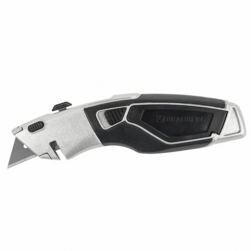 Нож универсальный мощный BRAUBERG Professional, 4 лезвия в комплекте, автофиксатор, металл, 237160