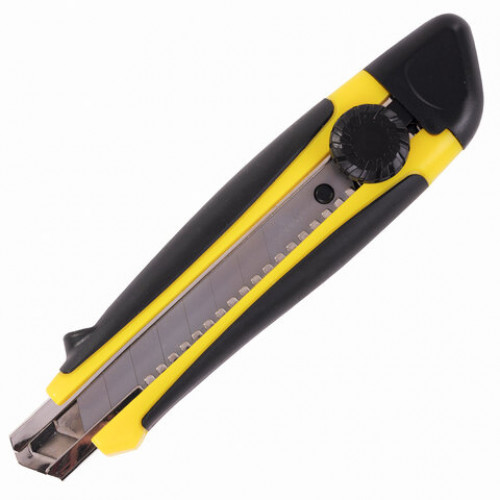 Нож канцелярский 18 мм BRAUBERG Universal, роликовый фиксатор, резиновые вставки, блистер, 235402