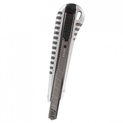 Нож универсальный 9 мм BRAUBERG Metallic, металлический корпус (рифленый), автофиксатор, блистер, 236971
