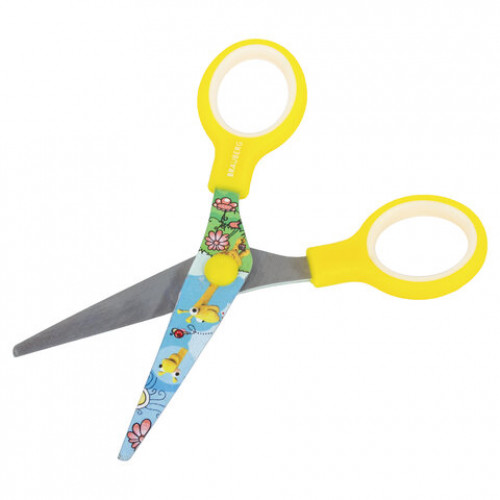 Ножницы BRAUBERG Kid Series, 130 мм, жёлтые, с цветной печатью Жирафы, закругленные, 232269