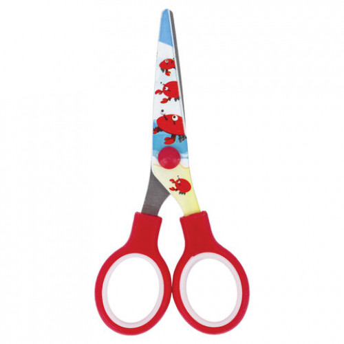 Ножницы BRAUBERG Kid Series, 130 мм, красные, с цветной печатью Крабы, закругленные, 23227, 232270