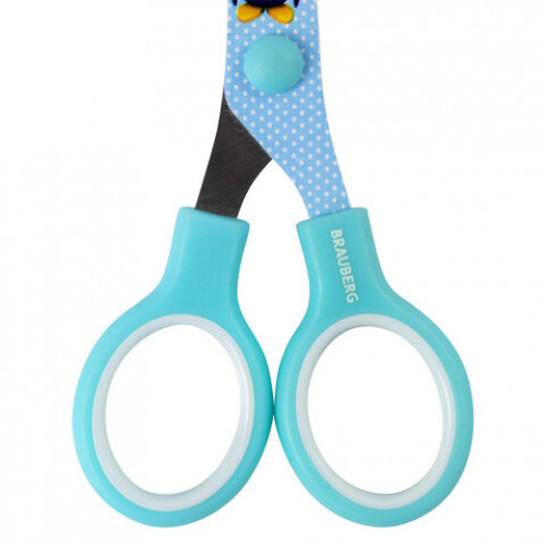 Ножницы BRAUBERG Kid Series, 130 мм, голубые, с цветной печатью Пингвины, закругленные, 232271