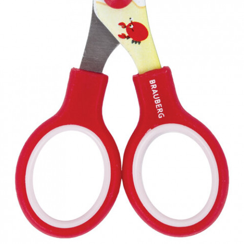 Ножницы BRAUBERG Kid Series, 130 мм, красные, с цветной печатью Крабы, закругленные, 23227, 232270