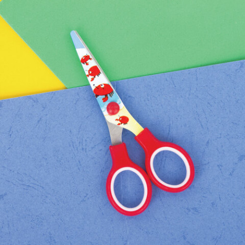 Ножницы BRAUBERG Kid Series, 130 мм, красные, с цветной печатью Крабы, закругленные, 23227, 232270