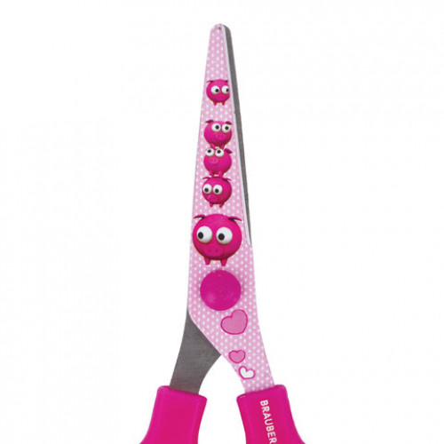 Ножницы BRAUBERG Kid Series, 130 мм, розовые, с цветной печатью Поросята, закругленные, 232272
