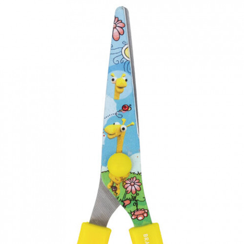 Ножницы BRAUBERG Kid Series, 130 мм, жёлтые, с цветной печатью Жирафы, закругленные, 232269