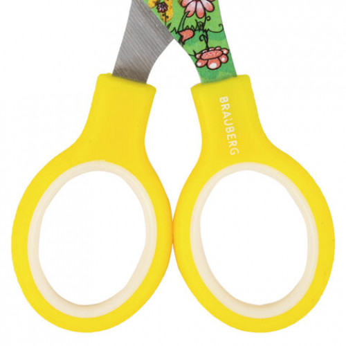 Ножницы BRAUBERG Kid Series, 130 мм, жёлтые, с цветной печатью Жирафы, закругленные, 232269