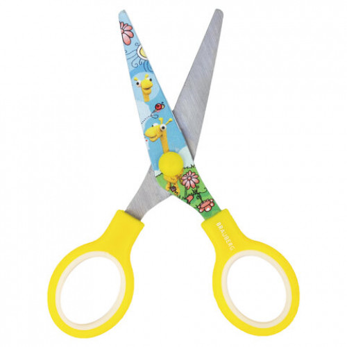 Ножницы BRAUBERG Kid Series, 130 мм, жёлтые, с цветной печатью Жирафы, закругленные, 232269