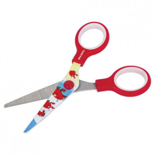 Ножницы BRAUBERG Kid Series, 130 мм, красные, с цветной печатью Крабы, закругленные, 23227, 232270