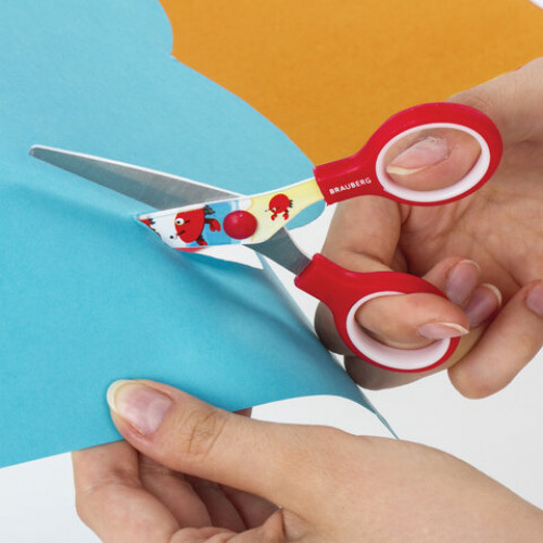 Ножницы BRAUBERG Kid Series, 130 мм, красные, с цветной печатью Крабы, закругленные, 23227, 232270