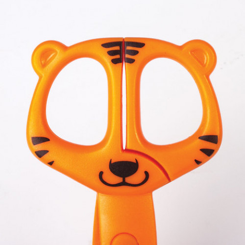 Ножницы ПИФАГОР Тигренок, 120 мм, с безопасными пластиковыми лезвиями, оранжевые, картонная упаковка с европодвесом, 236858