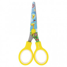 Ножницы BRAUBERG Kid Series, 130 мм, жёлтые, с цветной печатью Жирафы, закругленные, 232269