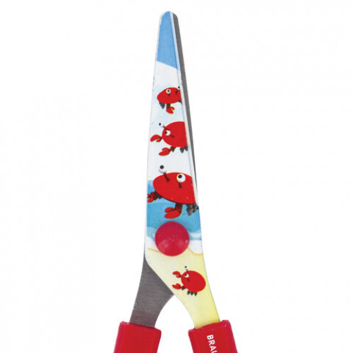 Ножницы BRAUBERG Kid Series, 130 мм, красные, с цветной печатью Крабы, закругленные, 23227, 232270