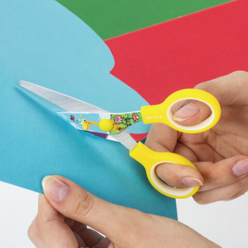Ножницы BRAUBERG Kid Series, 130 мм, жёлтые, с цветной печатью Жирафы, закругленные, 232269