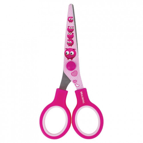 Ножницы BRAUBERG Kid Series, 130 мм, розовые, с цветной печатью Поросята, закругленные, 232272