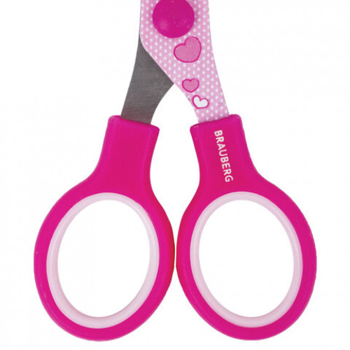 Ножницы BRAUBERG Kid Series, 130 мм, розовые, с цветной печатью Поросята, закругленные, 232272