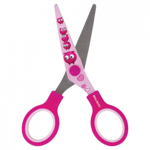 Ножницы BRAUBERG Kid Series, 130 мм, розовые, с цветной печатью Поросята, закругленные, 232272