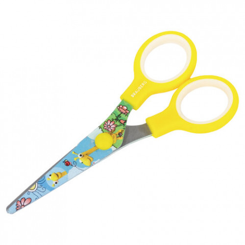 Ножницы BRAUBERG Kid Series, 130 мм, жёлтые, с цветной печатью Жирафы, закругленные, 232269