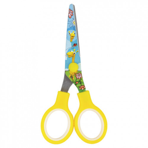 Ножницы BRAUBERG Kid Series, 130 мм, жёлтые, с цветной печатью Жирафы, закругленные, 232269