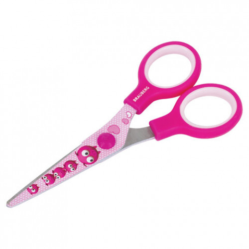 Ножницы BRAUBERG Kid Series, 130 мм, розовые, с цветной печатью Поросята, закругленные, 232272