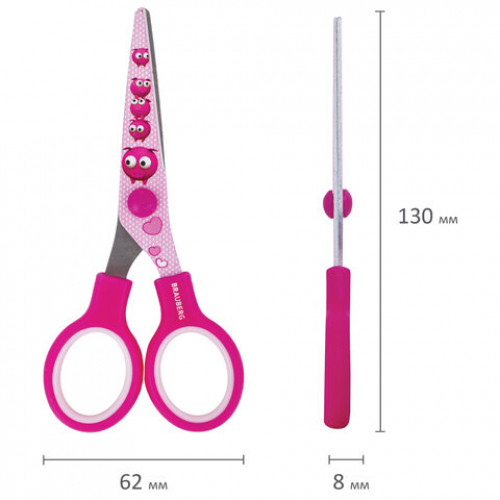 Ножницы BRAUBERG Kid Series, 130 мм, розовые, с цветной печатью Поросята, закругленные, 232272