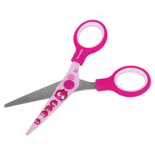 Ножницы BRAUBERG Kid Series, 130 мм, розовые, с цветной печатью Поросята, закругленные, 232272