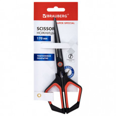 Ножницы BRAUBERG Super special, 170 мм, черные, 3-сторонняя заточка, тефлоновое покрытие, 238848