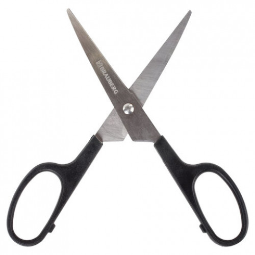 Ножницы BRAUBERG Standard 160 мм, черные, классической формы, 2-х сторонняя заточка, 237095