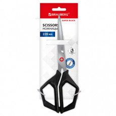 Ножницы BRAUBERG Super black 220 мм, черные, 3-сторонняя заточка, ручки из ABS-пластика, 238855