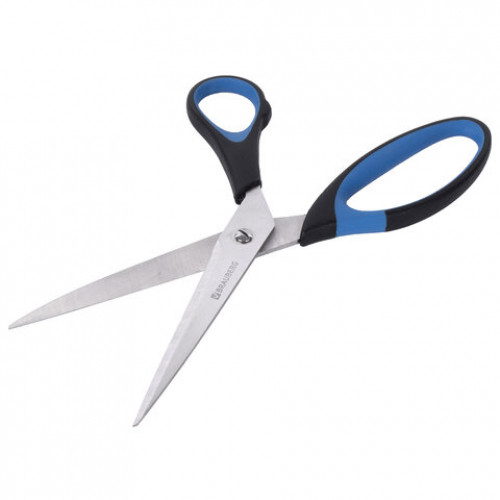 Ножницы BRAUBERG Office-Expert 216 мм, сине-черные, резиновые вставки, 3-х сторонняя заточка, 231563