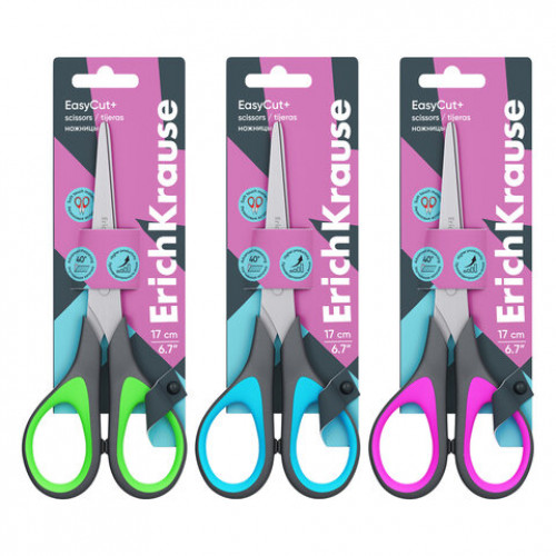 Ножницы ERICH KRAUSE EasyCut+, 17 см, ассорти, блистер, 35099