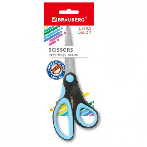 Ножницы BRAUBERG ULTRA COLOR, 180 мм, эргономичные прорезиненные ручки, ассорти, 274313