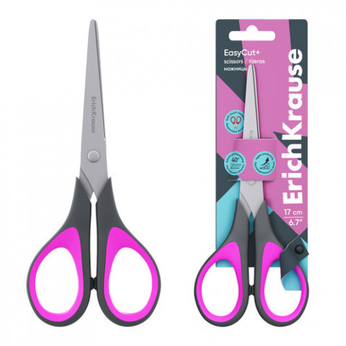 Ножницы ERICH KRAUSE EasyCut+, 17 см, ассорти, блистер, 35099