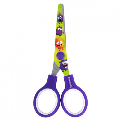 Ножницы 130 мм, сиреневые, с цветной печатью Милые монстры, BRAUBERG CUTE MONSTERS, 238958
