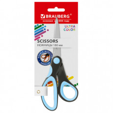 Ножницы BRAUBERG ULTRA COLOR, 180 мм, эргономичные прорезиненные ручки, ассорти, 274313