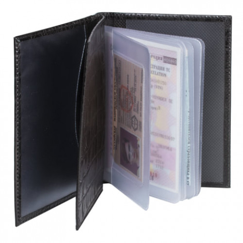 Бумажник водителя BEFLER Кайман, натуральная кожа, тиснение, 6 пластиковых карманов, черный, BV.22.-13