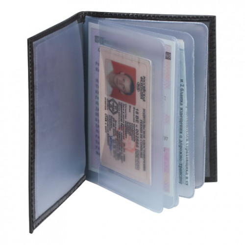 Бумажник водителя BEFLER Кайман, натуральная кожа, тиснение, 6 пластиковых карманов, черный, BV.1.-13