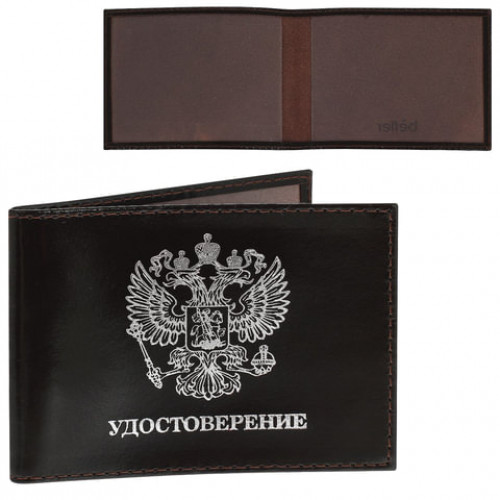 Обложка для удостоверения BEFLER Classic, натуральная кожа, тиснение Удостоверение+Герб, коричневая, F.11.-1