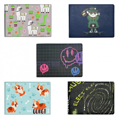 Обложка для удостоверения, пропуска, студенческого билета АССОРТИ, 77х214 мм, принт, кожзаменитель, ДПС, 6000