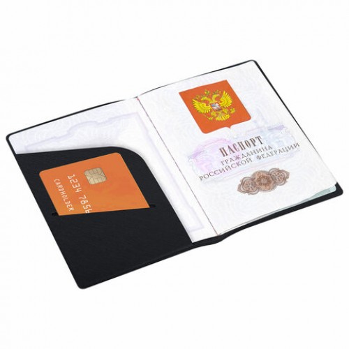 Обложка для паспорта с дополнительными карманами, экокожа, без тиснения, черная, STAFF, 238202