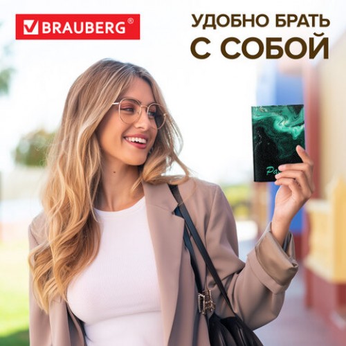 Обложка для паспорта натуральная кожа флоттер, принт Дым, цвет черный, BRAUBERG, 238869